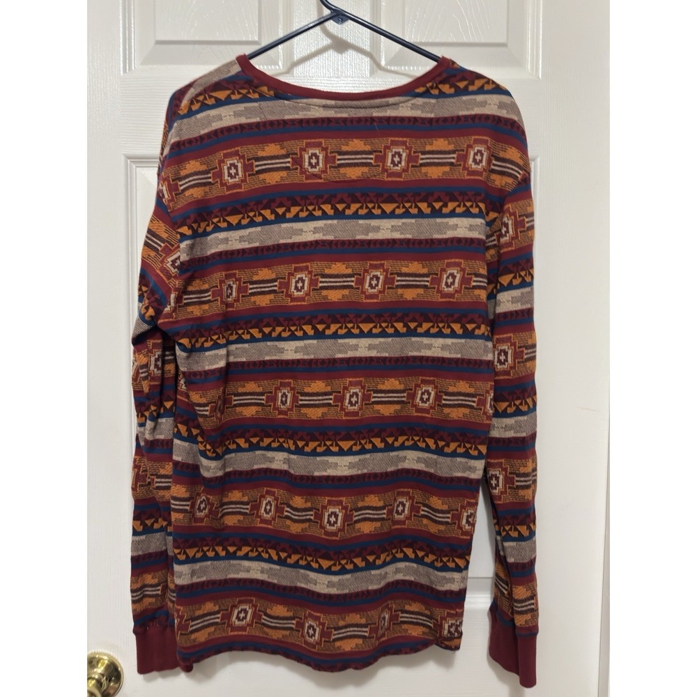 Pacsun Men's Long Sleeve Pullover Aztec Print Sleeve Orange/Red/Blue Size M EUC